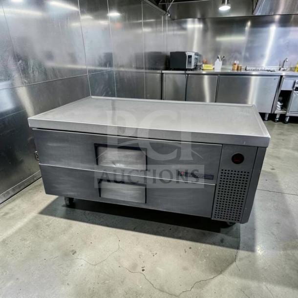 True TRCB-52-HC Refrigerated Chef Base, 52" wide, stainless steel, 2 drawers, excellent condition, 115V, tested operational.