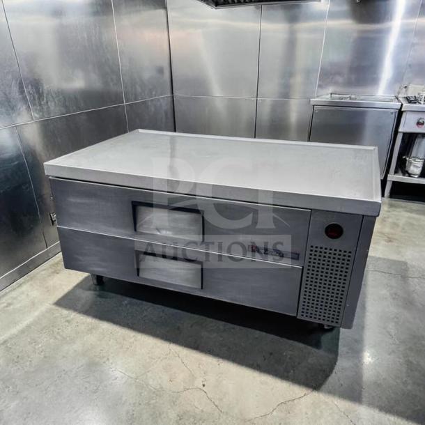 True TRCB-52-HC refrigerated chef base, 52" width, 2 drawers, in exceptional condition, 115V, stainless steel.