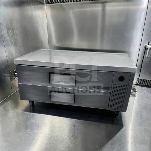True TRCB-52-HC refrigerated chef base, 52" width, stainless steel, two drawers, exceptional condition, fully tested.