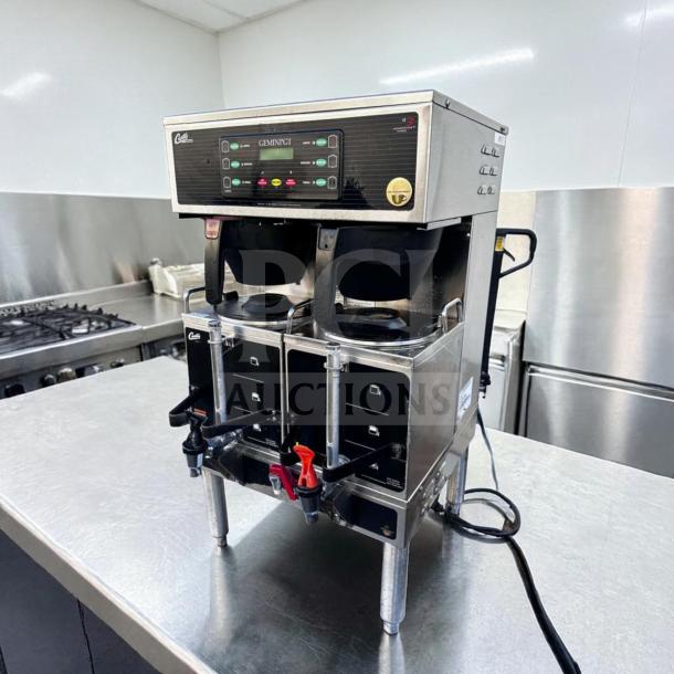 Wilbur Curtis Gemini Twin Satellite Coffee Brewer, model GEMTS10A1000, 1.5-gallon, excellent condition, 220V, tested.