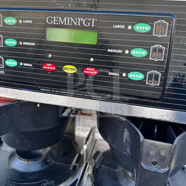 Exceptional Condition Curtis GEMTS10A1000 G3 Gemini Twin Satellite Coffee Brewer with digital control panel and twin brew options.