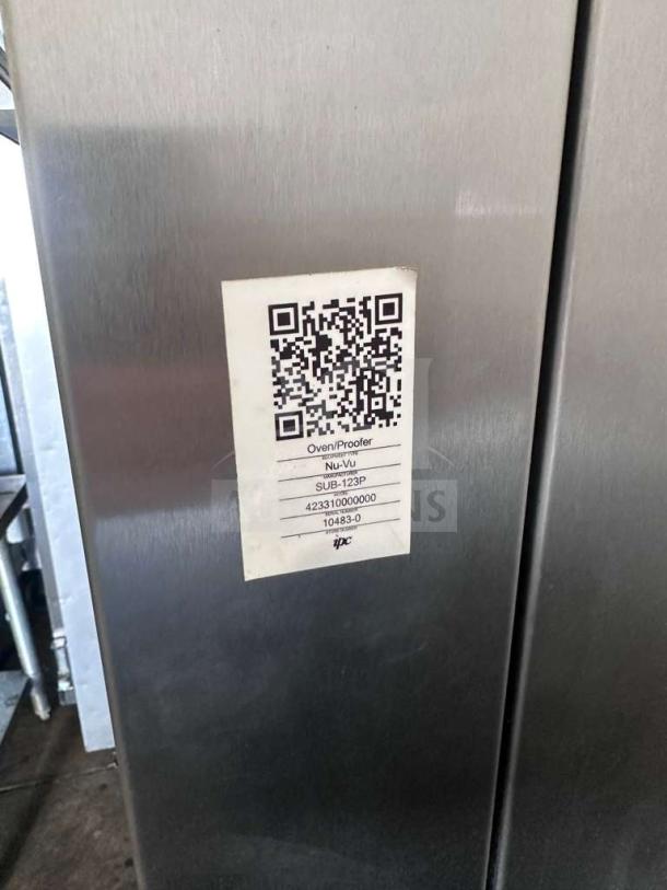 Nu-Vu SUB-123P commercial oven/proofer combo, stainless steel, QR code and model label visible, premium condition.