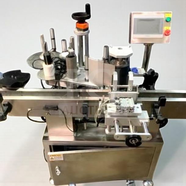 Tang Automatic Round Bottle Labeling Machine, Model TGM-TY01, premium condition, high-speed 360° wrap-around, fully operational.