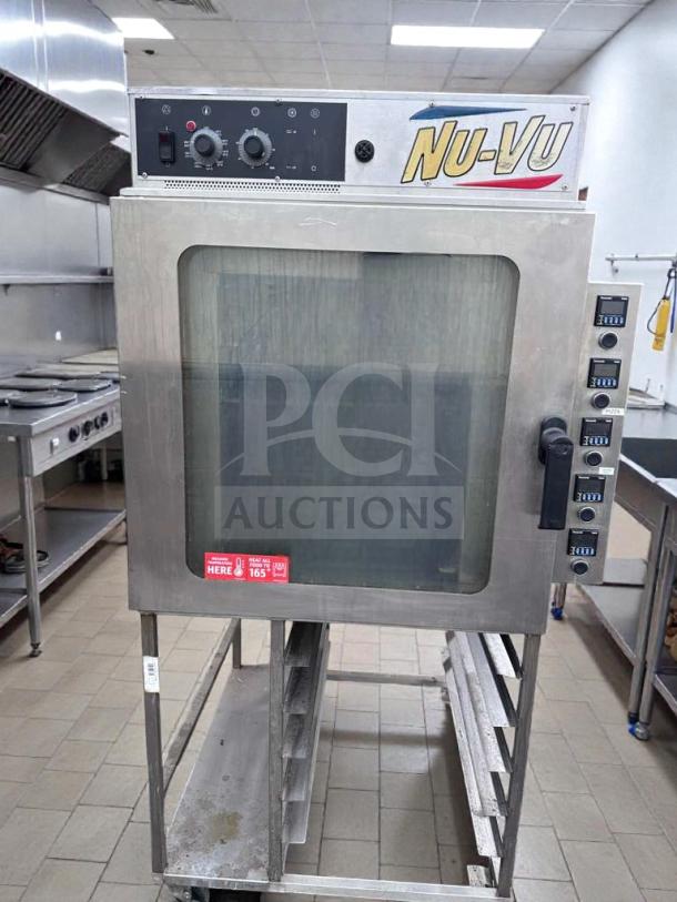 Nu-Vu RM-5T commercial rethermalization oven, stainless steel, glass door, control panel, and branding visible, ETL & NSF listed.