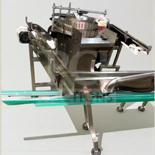 Stainless steel bottle conveyor system, adjustable speed, fully tested, premium condition, model CONV-L-LINE-0427.