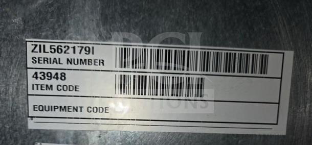 Label with serial number ZIL5621791 and item code 43948 on Lancer FS30 fountain dispenser.
