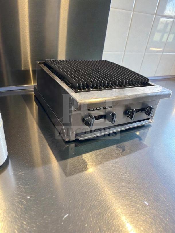 4-Burner Gas Charbroiler in outstanding condition, heavy-duty stainless steel, natural gas, fully tested, model CHAR-M-GAS-0543.