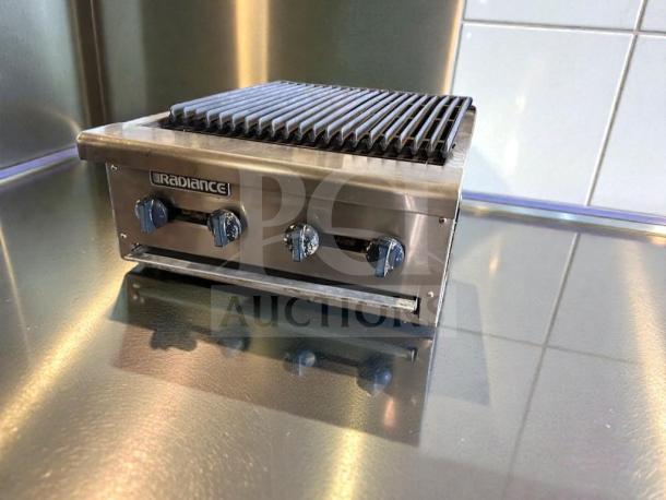 Outstanding condition 4-burner gas charbroiler by Radiance, stainless steel, tested, natural gas, model CHAR-M-GAS-0543.