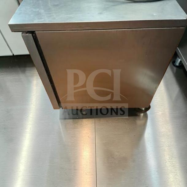 Flawless True TUC-27F-HC undercounter freezer, stainless steel, single section, left hinge door, 27 5/8", made in USA.