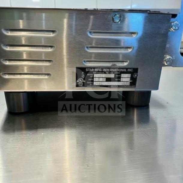 Star PGT14IE Commercial Panini Press with cast iron grooved plates, 240V, outstanding condition, fully operational, label visible.
