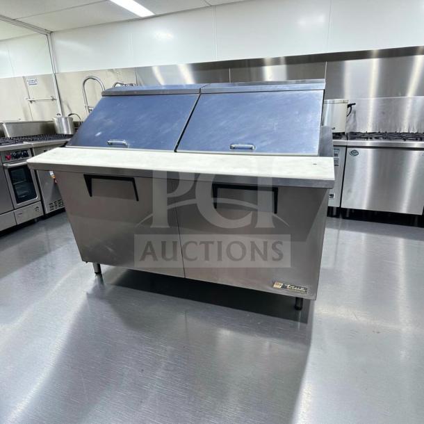 Elite condition True TSSU-60-24M-B-ST-HC Mega Top refrigerated sandwich prep table, 60-inch, stainless steel, two-door, fully tested.