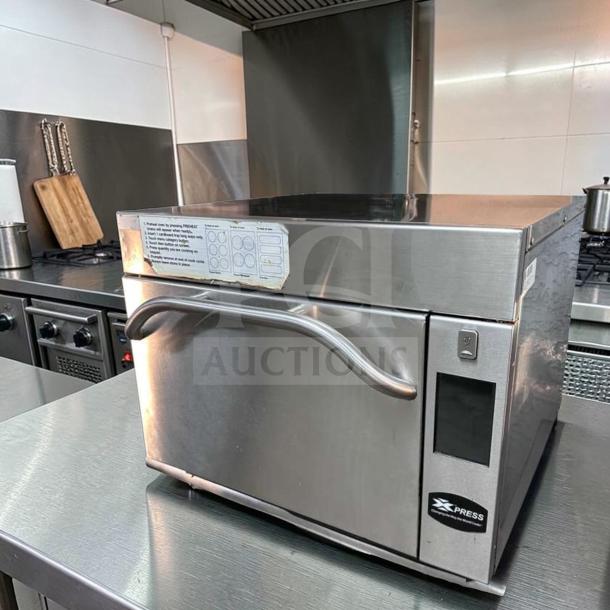 Commercial Amana AXP20 oven, high-speed microwave convection, 1.38 cu. ft., stainless steel, excellent condition, tested, with Xpress label.