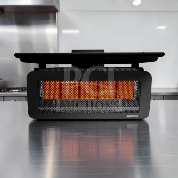 Bromic Tungsten Smart-Heat gas radiant heater, wall-mounted, operational, elite condition, ideal for outdoor patios.