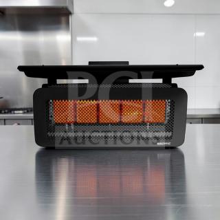 Bromic Tungsten Smart-Heat gas radiant heater, wall-mounted, operational, elite condition, ideal for outdoor patios.