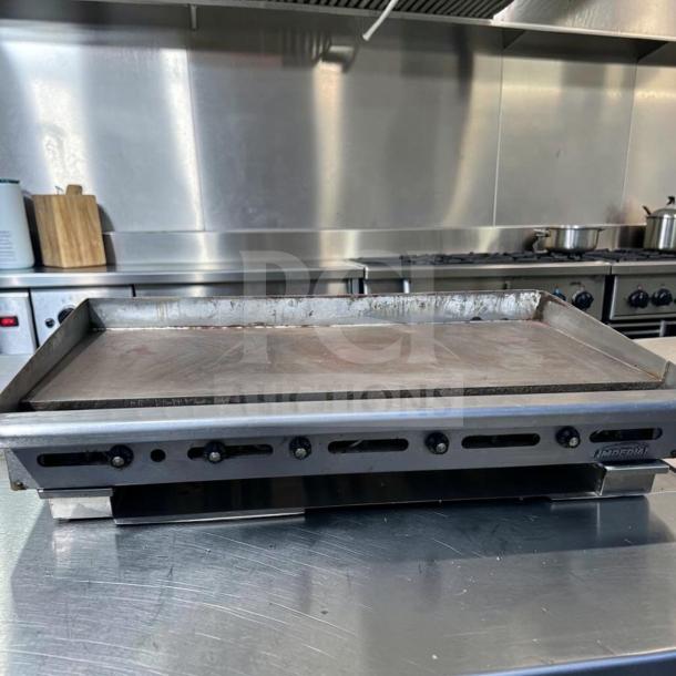 Imperial ITG-60 60" gas griddle, 1" steel plate, thermostatic controls, superior condition, operational, natural gas model.