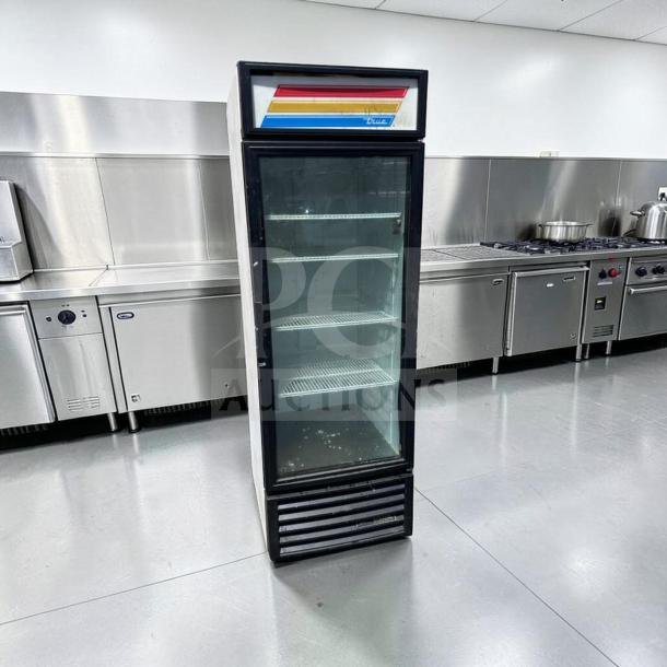 True GDM-23-HC 27" commercial glass door merchandiser, single section, black, LED lighting, excellent condition, fully tested.