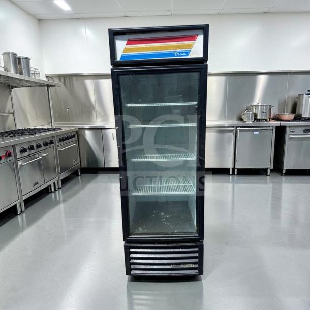 True GDM-23-HC commercial glass door merchandiser, 27", single section, black, LED lighting, excellent condition, 115V.