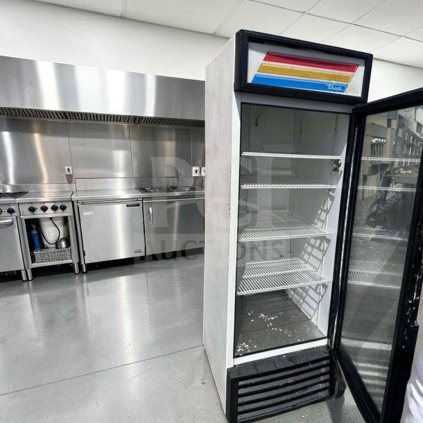 True GDM-23-HC commercial glass door merchandiser, 27", black, single section, LED lighting, excellent condition, 115V.