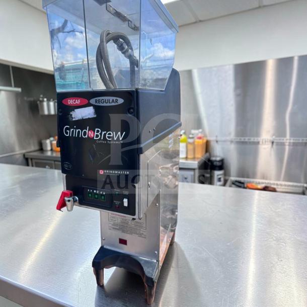 Grindmaster Grind’n Brew GNB-20H Coffee System, dual hopper, premium condition, fully operational, decals for decaf and regular.
