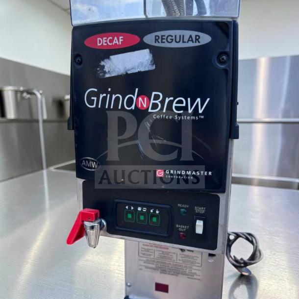 Grindmaster Grind’n Brew GNB-20H coffee system, dual hopper, decaf/regular labels, airpot brewer, tested and operational.