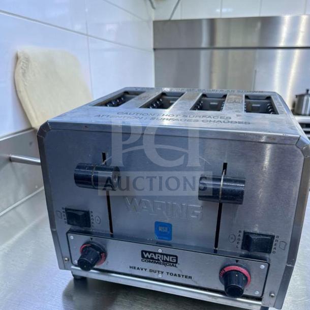 Waring Commercial WCT850 4-slice toaster, heavy-duty, dual control, stainless steel, fully tested, 208V, elite condition.
