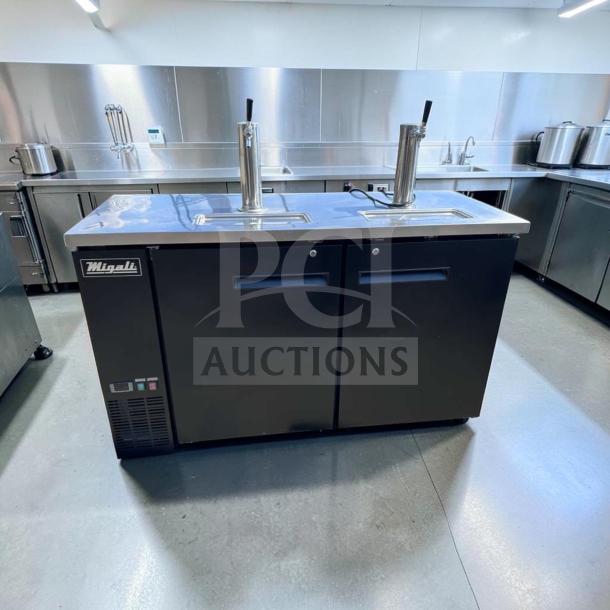 Migali C-DD60-2-HC beer dispenser, 60" kegerator, 2-door, stainless steel top, excellent condition, commercial draft cooler.