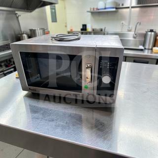 Amana RMS10DSA commercial microwave oven, 1000W, stainless steel, dial controls, excellent condition, 120V, fully tested.