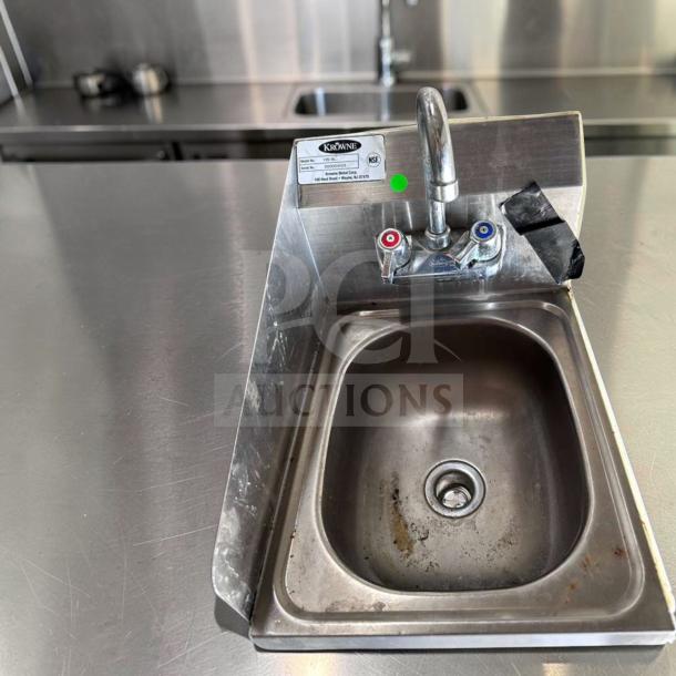 Krowne HS-9L wall mount hand sink, 9 3/4" x 11 3/4" bowl, low lead faucet, NSF certified, stainless steel, fully functional.