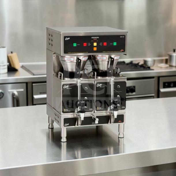 Curtis GEMINI Twin Coffee Brewer SCGEM-612ILDS10, dual system, stainless steel, commercial use, fully tested.