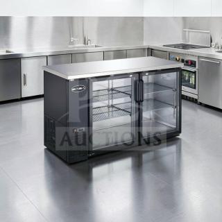 SABA 60” Commercial Back Bar Cooler, 15.8 Cu. Ft., glass doors, stainless steel, superior condition, model SABA-L-COOL-0918.