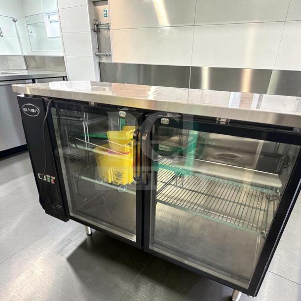 SABA 60” Commercial Back Bar Cooler, model SABA-L-COOL-0918. Glass doors, stainless steel, 15.8 cu. ft., fully operational.