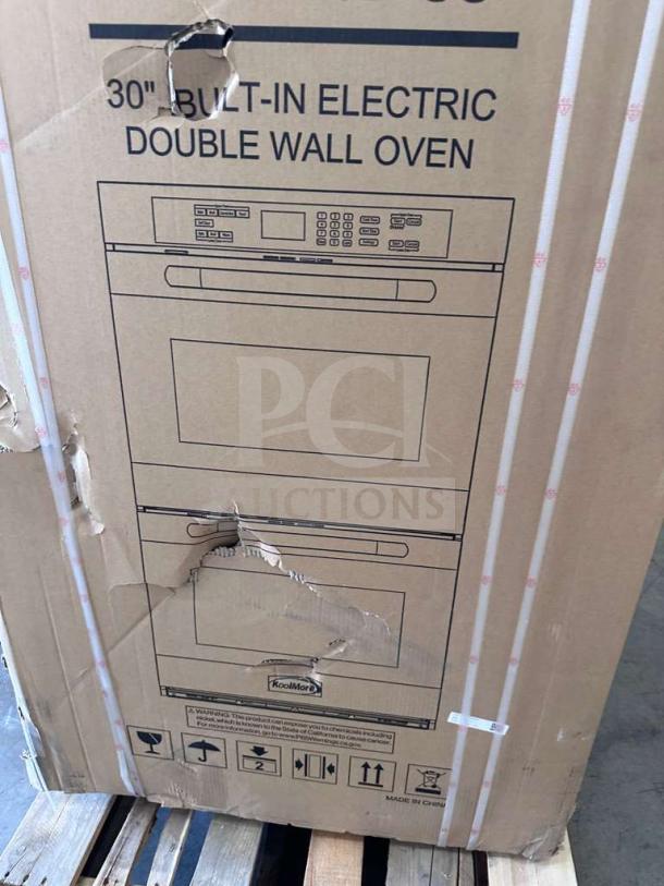 KoolMore KM-WO30D-SS 30" Electric Double Wall Oven, new condition, visible box damage, model KLM-L-OVN-0025.