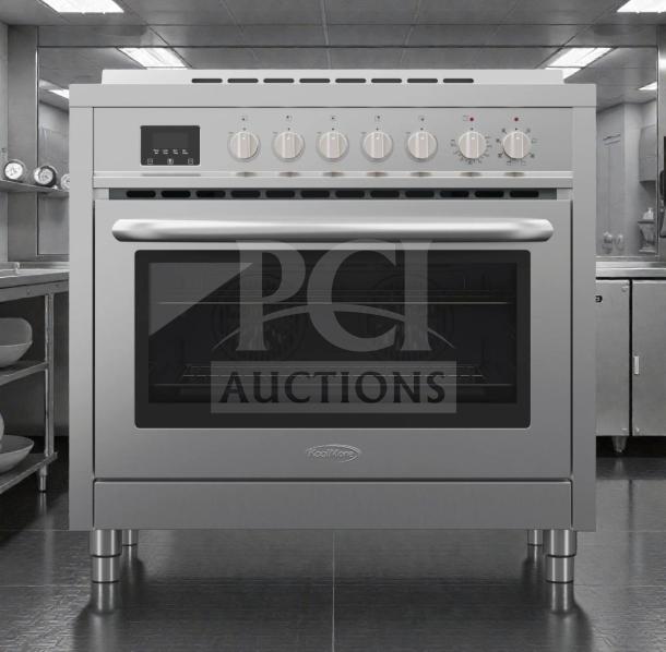 Brand new KoolMore 36" Professional Electric Range, Model KM-FR36EE-SS, scratch & dent condition, stainless steel.