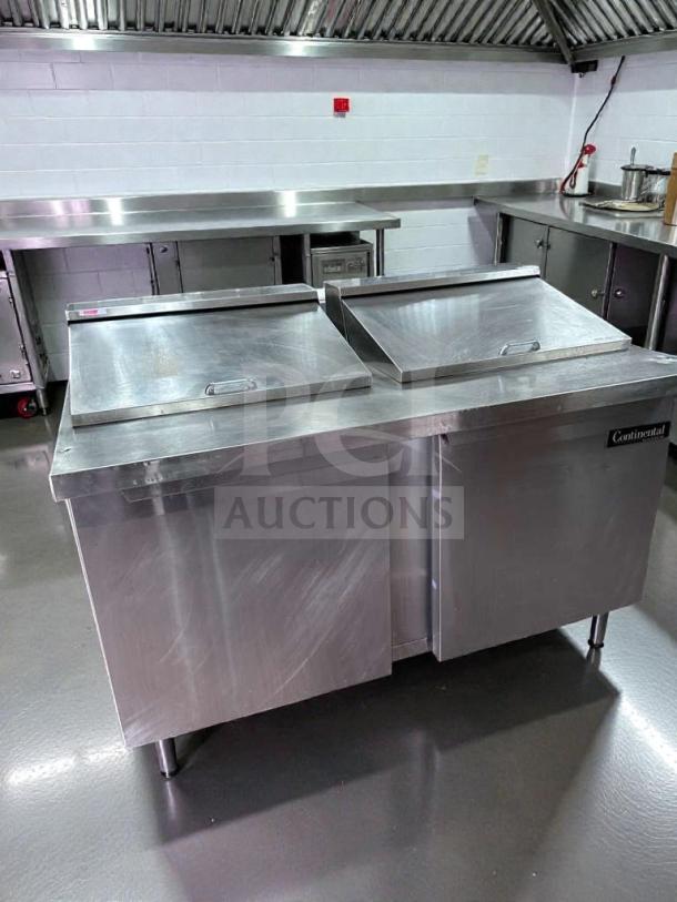 Continental commercial refrigerated prep table in excellent condition, stainless steel, NSF & UL listed, fully tested.