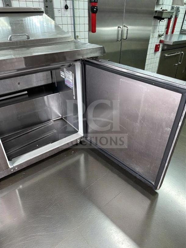 Continental Commercial Refrigerated Prep Table, stainless steel, open door view, NSF & UL listed, excellent condition.