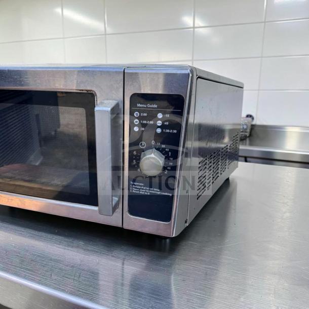 Amana RCS10DS Commercial Microwave Oven, 1000W, stainless steel, excellent condition, labeled controls, fully operational.