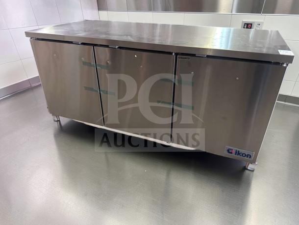 Brand new Ikon IUC72R 72" stainless steel undercounter refrigerator. Three doors, ETL & NSF listed, commercial use.