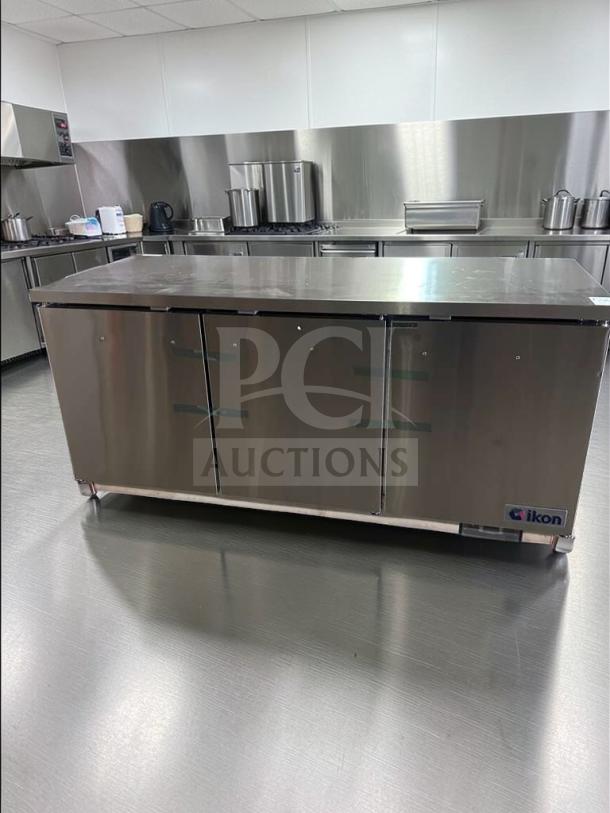 Brand new Ikon IUC72R commercial 3-door undercounter refrigerator in stainless steel. ETL and NSF listed.