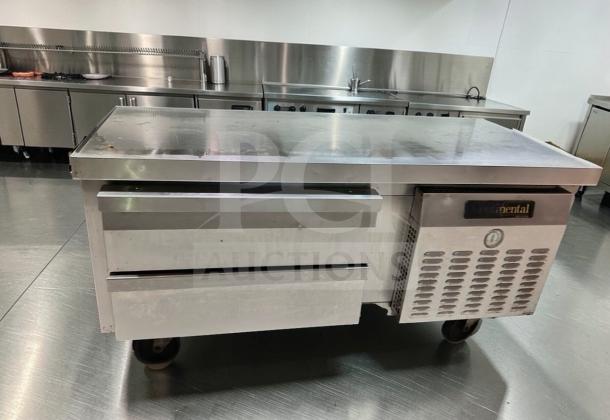 Exceptional condition Continental D48GFN Chef Base Freezer; 48" refrigerated stand, 2 drawers, 115V, commercial kitchen use.