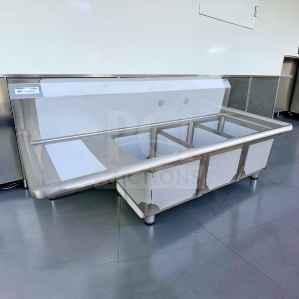 Brand new KoolMore SC121610-16L3 stainless steel 3-compartment sink with left drainboard, NSF certified for commercial use.