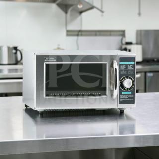 Sharp R-21LCFS commercial microwave oven, stainless steel, dial control, 1000W, excellent condition, fully tested, 120V.