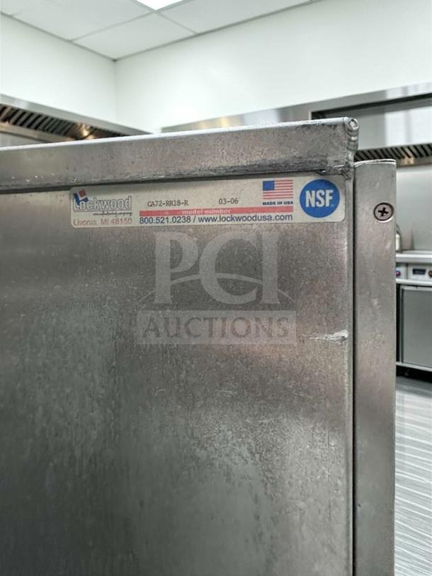 Lockwood CA72-RR18-R aluminum tray transport cabinet, NSF certified, mobile, excellent condition, made in USA, fully inspected.