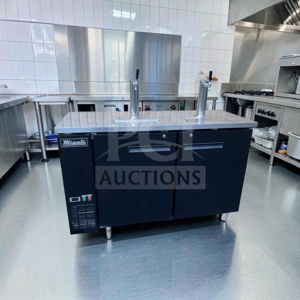 Migali C-DD60-2-HC 60" commercial kegerator, dual tap, top-tier condition, fits 2 kegs, 115V, fully tested.