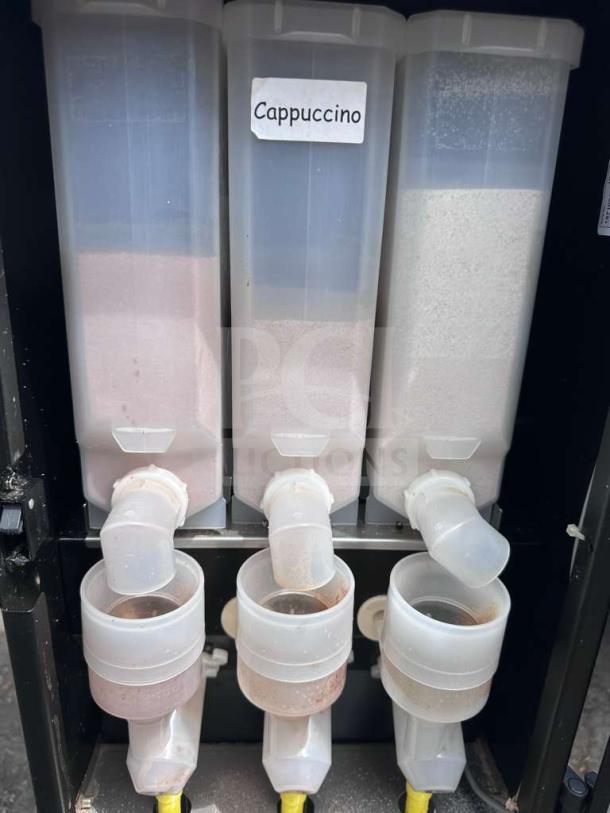 Curtis CAFEPC3CS10000 3-station cappuccino dispenser, superior condition, labeled compartments, tested, fully operational.