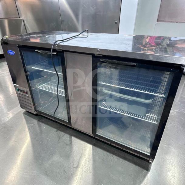 Atosa MBB69GGR 68" stainless steel back bar refrigerator with double glass doors, in top-tier condition, 115V.