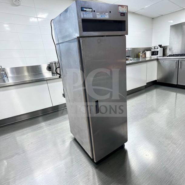 Delfield 6025XL-S stainless steel reach-in refrigerator, 25 1/2" single section, 115V, prime condition, fully tested.