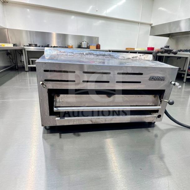 Imperial IRSB-36NG salamander broiler, 36" infrared natural gas. Heavy duty, elite condition, operational, model IMP-L-SAL-0896.