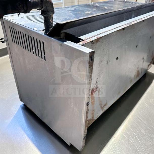 Imperial IRSB-36NG Salamander Broiler, 36" infrared natural gas, heavy duty, fully tested and operational, side view.