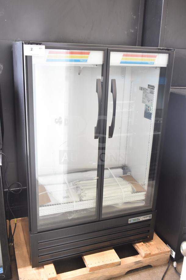 Brand new True TVM-36SL-HC commercial cooler with 2 glass doors, minor scratches and dents, 115 volts, 1 phase.