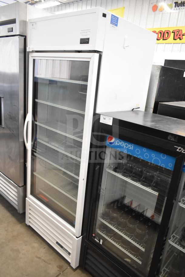 2020 True TSCI-600R-G-PH commercial cooler. Single glass door, 5 shelves, 115V, 1 phase. Good condition.